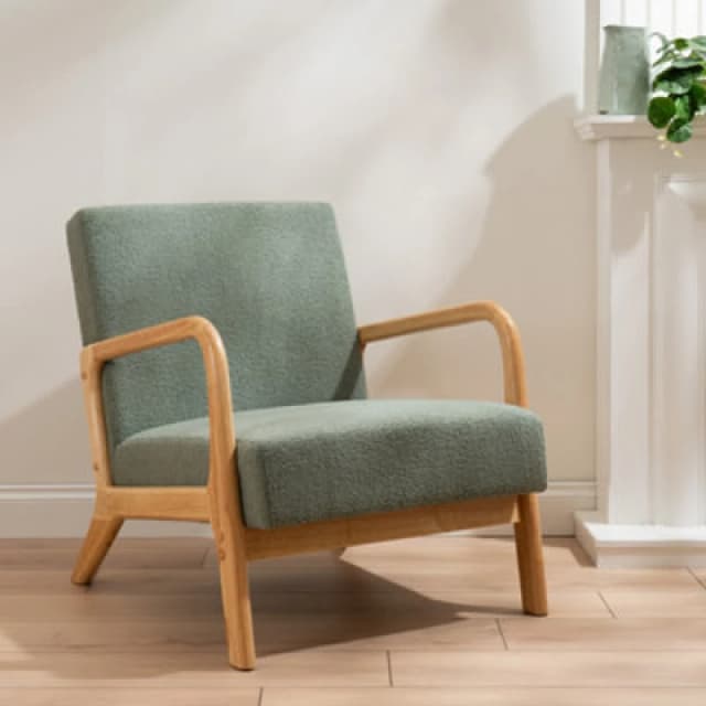 SO'HOME Mid Century Curved Boucle Armchair Light Green ONE SIZE