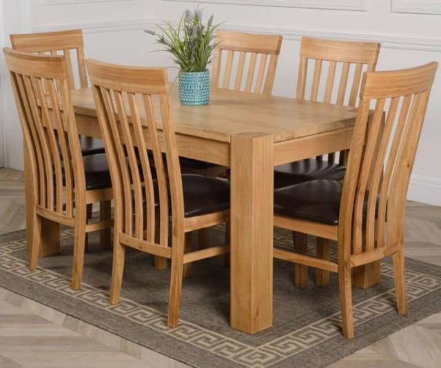 Thats Furniture Kuba 150 x 85cm Chunky Medium Oak Dining Table & 6 Harvard Chairs in Brown Brown Unisex 150 x 85 cm