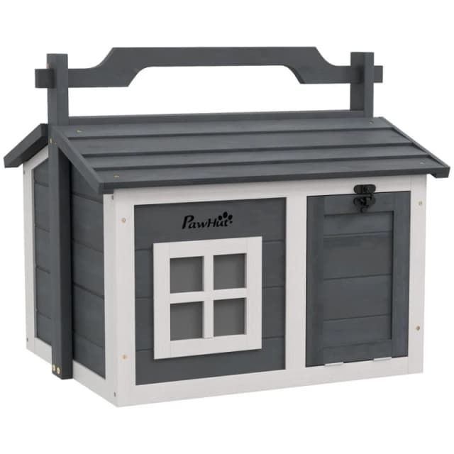PawHut Rabbit Hutch Indoor/Outdoor w/ Openable Roof - Grey D51-412V00GY