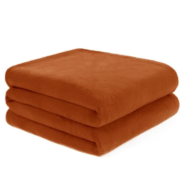 OHS OHS Warm Plain Fleece Throw Over Bed Blanket in Burnt Orange Size: 120cm x 150cm Burnt Orange 120cm x 150cm Unisex 5027434168422
