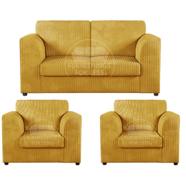 Furnishings For Less UK Luxor Jumbo Cord 2 + 1 + 1 Fabric 3 Piece Sofa Suite - Fullback Mustard