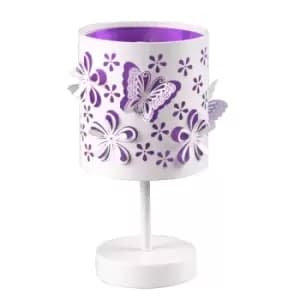 Titilla Childrens Table Lamp With Round Shade, White, Purple