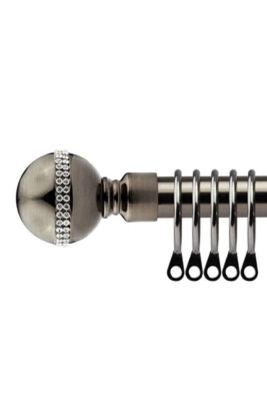 16-19mm Bejeweled Extendable Metal Curtain Pole Set Black 120-210Cm