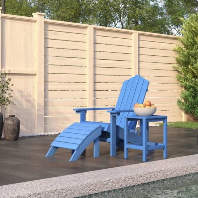 VIDAXL Garden Adirondack Chair with Footstool & Table hdpe Aqua Blue Vidaxl 8720286847305