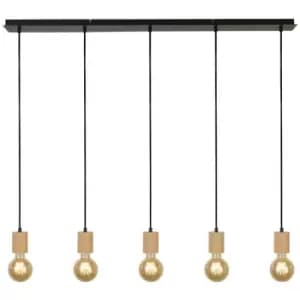 Searchlight Spinny 5 Light Bar Ceiling Pendant- Wood & Black Metal
