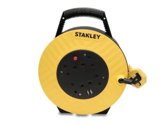 Stanley 6 Socket Semi Enclosed Cable Extension Reel 240v and USB 7.5m SXECGJ2OHME