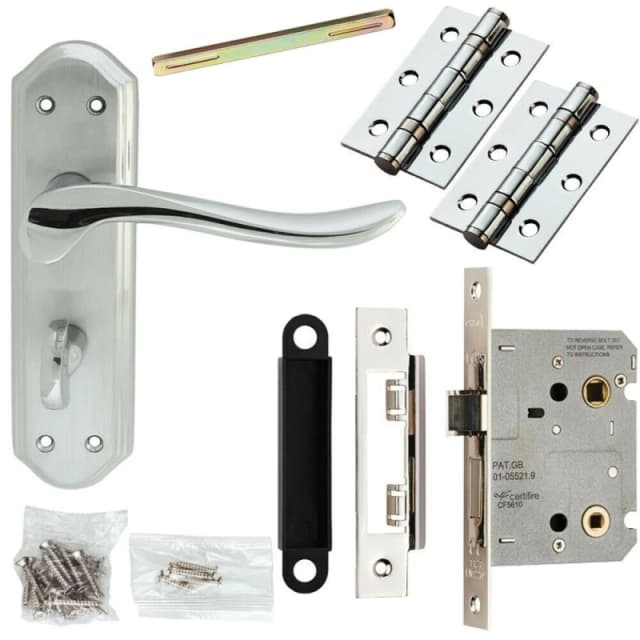 Loops Door Handle & Bathroom Lock Pack Chrome Sculpted Victorian Thumb Turn Backplate Multi
