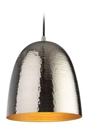 Assam 1 Light Dome Ceiling Pendant Nickel, Matt Brass Inside, E27