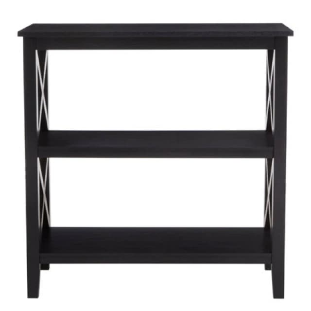 Orsina Three Shelf Black Book Case, Pine Wood Tall Book Shelf, Large Book Case For Home & Office