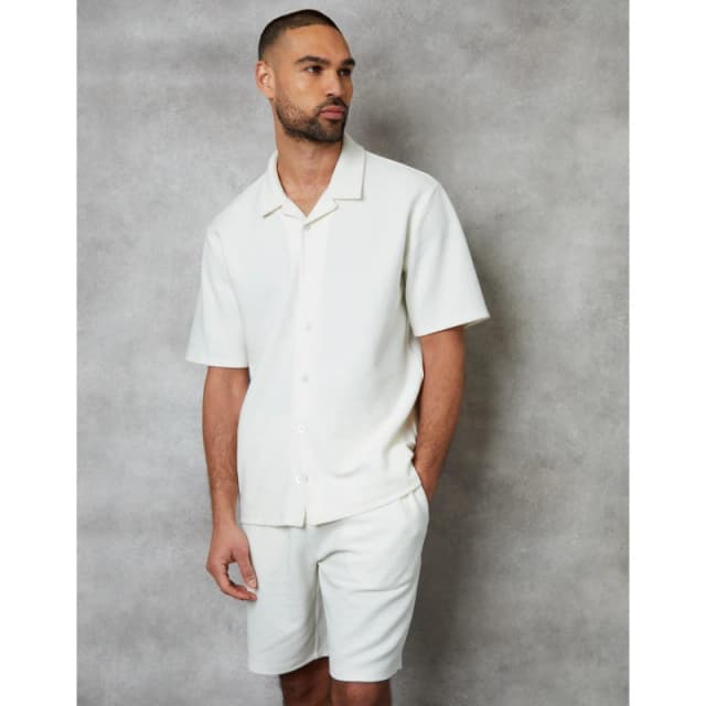 Threadbare Mens Embley Short-Sleeve Patterned Shirt Ecru male Small