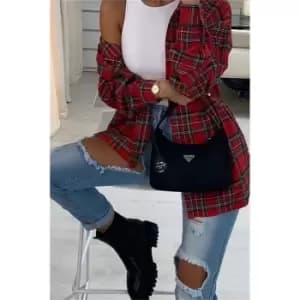 I Saw It First Red Brushed Check Oversized Shirt - Red