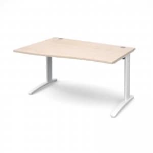 TR10 Left Hand Wave Desk 1400mm - White Frame maple Top