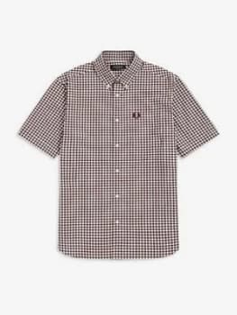 Fred Perry Gingham Short Sleeve Shirt, Mahogany Size M Men