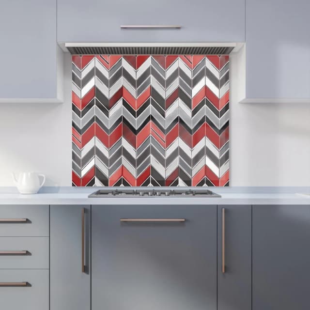 Warren Reed - Designer Red Grey Geometric Pattern Kitchen Splashback Size: 600mm x 750mm Grey Unisex 600mm x 750mm
