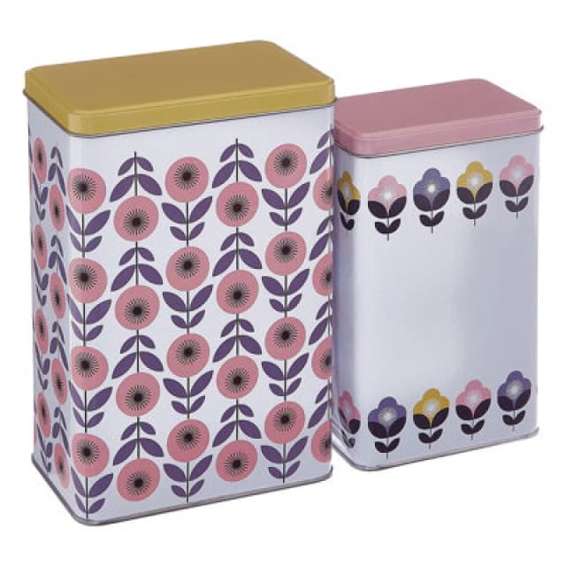 Premier Housewares Floral Design Set Of 2 Storage Canisters, Charming Storage Cnaisters For Kitchen, Sleek Food Container White