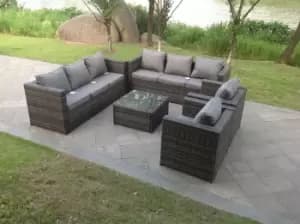 Fimous 8 Seater Outdoor Dark Grey Rattan Lounge Complete Sofa Set with Side Table