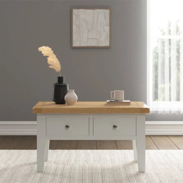 Seconique Windsor Oak And Ivory Coffee Table With Drawers Fully Assembled