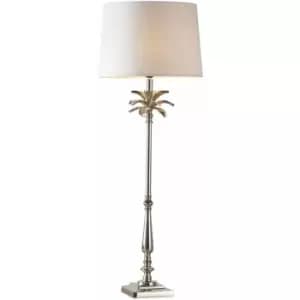 Table Lamp Polished Nickel & Natural Linen 60W E27 Base & Shade e10388