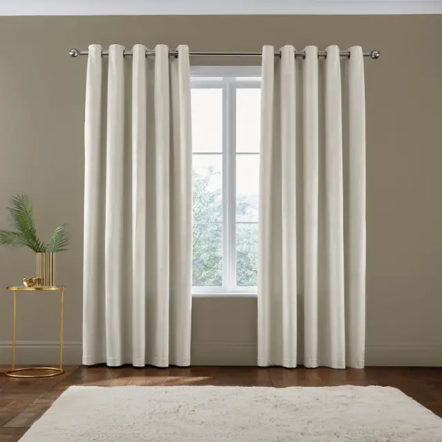 Catherine Lansfield Kingsley Matt Velvet Lined Eyelet Curtains Curtains 66x90" Cream 42183569000
