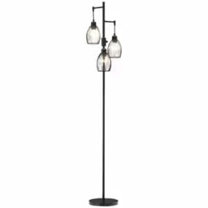 HOMCOM 170Cm Industrial 3-light Dimmable Floor Lamp With Steel Lampshades Black