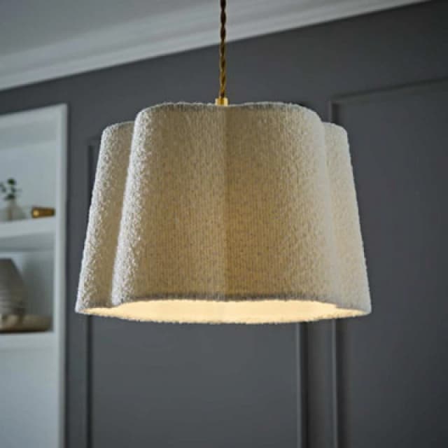 ValueLights Amy Cream Boucle Scallop Shape Ceiling Floor Table Lamp Shade Cream