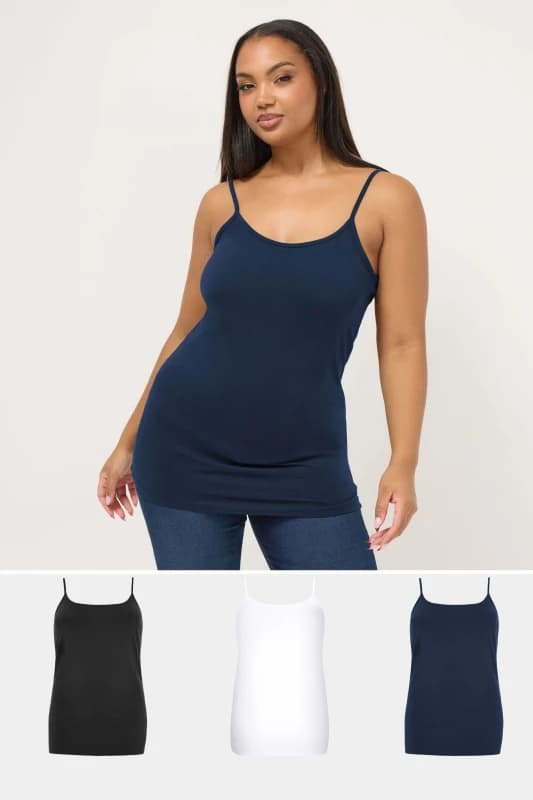 Yours Womens 3 Pack Cami Tops in Black Size: 30-32 Black Female 30-32