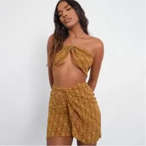 I Saw It First Aztec Print Twist Mini Skirt - Brown