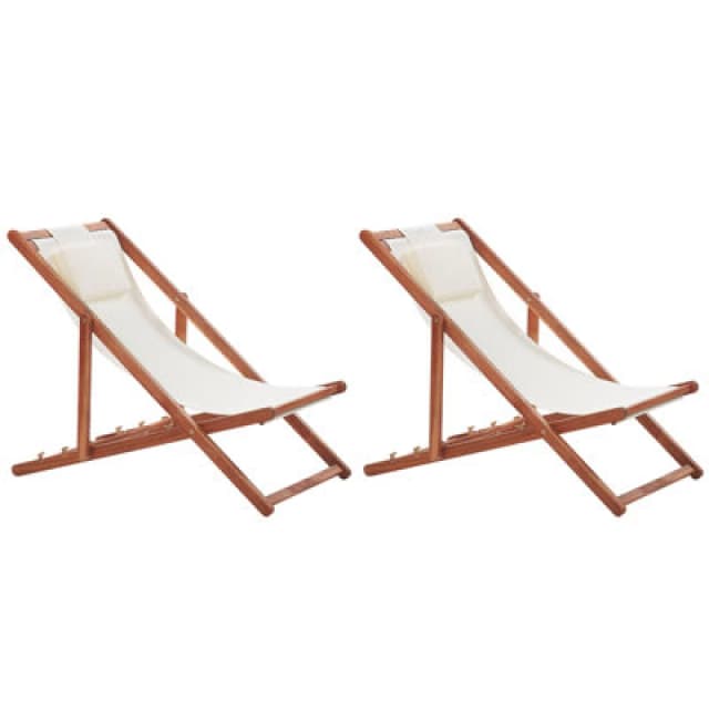 Beliani Set Of 2 Folding Deck Chairs Avellino With Replacement Fabrics Acacia Wood Dark Brown