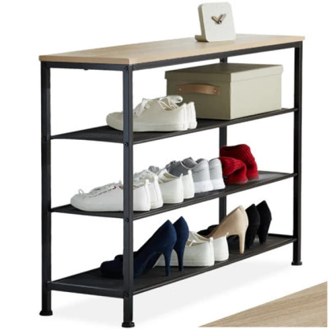 Tectake Shoe Rack Portsmouth - Surface Shelf And 3 Grid Shelves, Industrial Style - Industrial Wood Light, Oak Sonoma