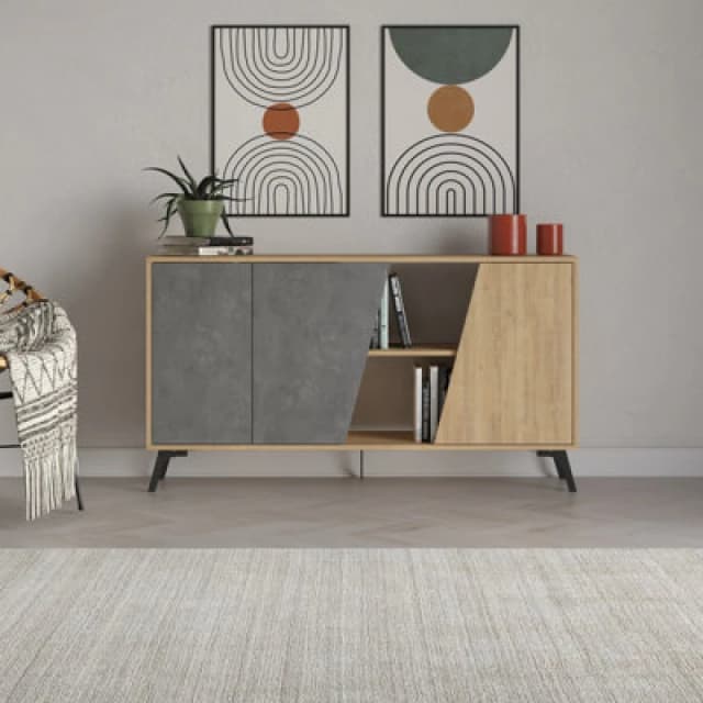 VENPRODIN Decortie Fiona Console Sideboard Display Unit 150 - Oak / Retro Grey M.K.23657.4