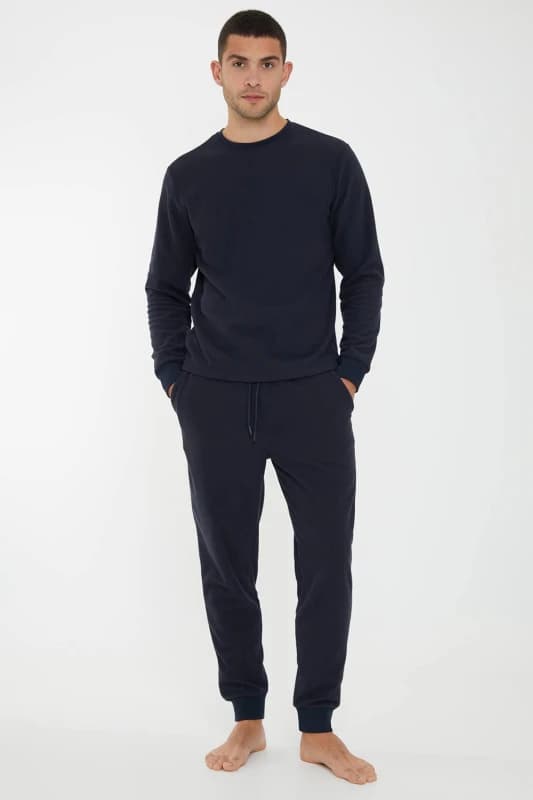 Threadbare Threadbare Men 'Fentun' Waffle Textured Fleece Loungewear Set in Navy Size: Small Navy S Male 7625915006379