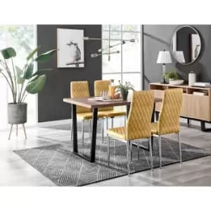 Furniture Box Kylo Brown Wood Effect Dining Table and 4 Mustard Velvet Milan Chairs