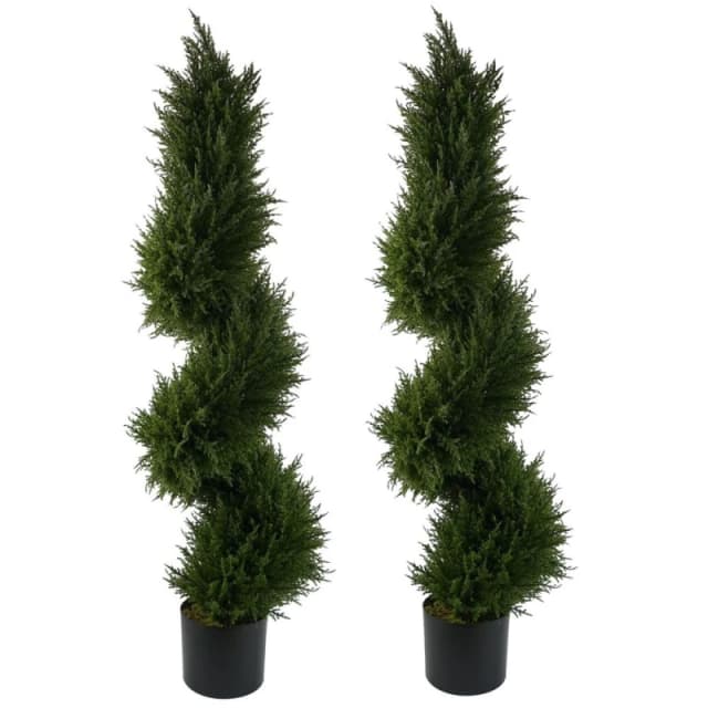 Leaf 120Cm Pair Of Spiral Cypress Tree Artificial Topiary, Green 40530-PAIR