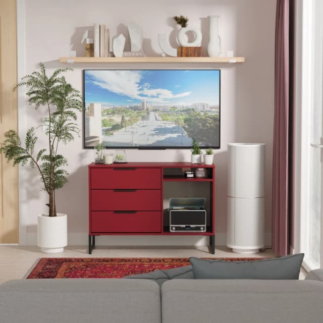 Ready Assembled 2 U Fuji 3 Drawer TV Unit (Ready Assembled) in Dark Red Dark Red Unisex