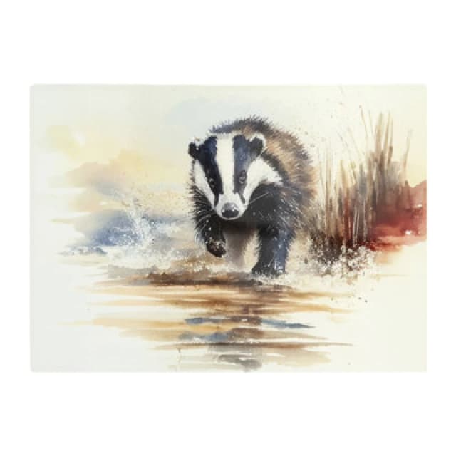 Warren Reed Designer Wading Badger Watercolour Glass Chopping Board