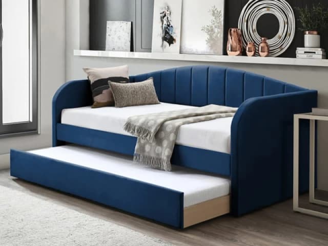 Flintshire Fabric Blue Guest Bed Frame - 3ft Single