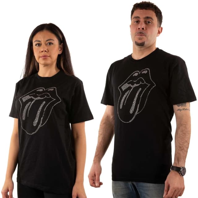The Rolling Stones Mens Diamante T-Shirt in Black Size: Medium Black Male M