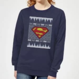 DC Superman Knit Womens Christmas Sweatshirt - Navy - L