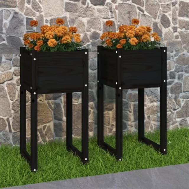 vidaXL Planters 2 pcs Black 40x40x81cm Solid Wood Pine, Black 822131