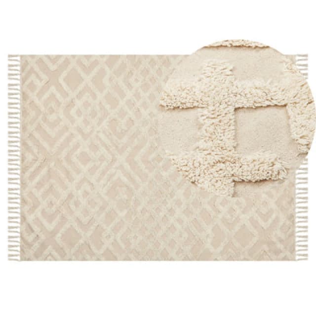 Beliani Rug Ardahan Beige 140 X 200 Cm Cotton