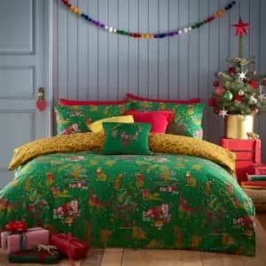 Purrfect Christmas Duvet Cover Set Green/Gold