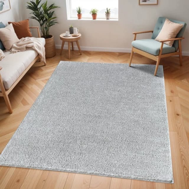 Livabliss Shaggy Solid Color Plush Pile Grey Claire Area Rug 160 X 213cm - Easy Care, Non Shedding, Ideal For Living Room & Bedroom