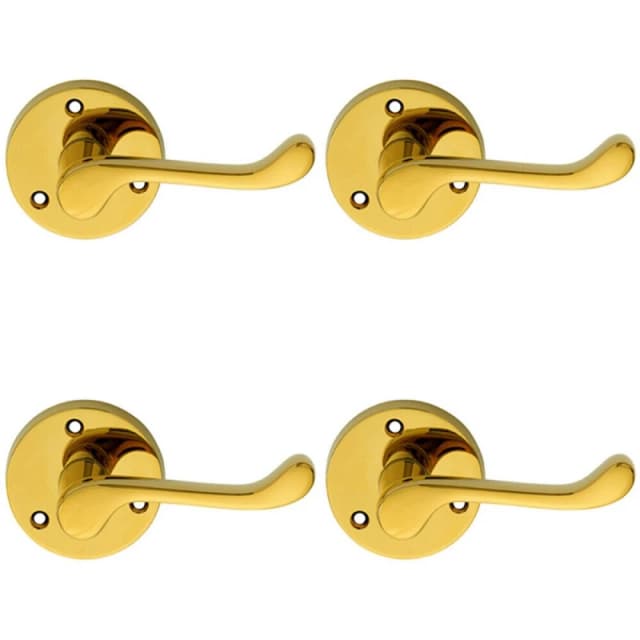 Loops 4x PAIR Victorian Scroll Lever on 58mm Round Rose Polished Brass Door Handle Metallics