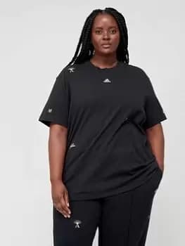 adidas Sportswear Brand Love BF Short Sleeve T-Shirt (Plus Size) - Black/White, Size 2X, Women
