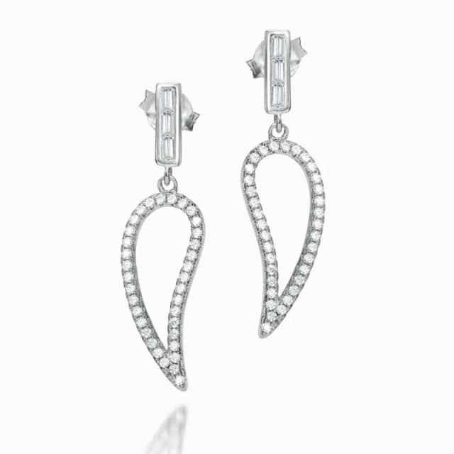 Jewelco London Sterling Silver CZ Minimalist Angel Wings Drop Earrings - RE40134 Silver female