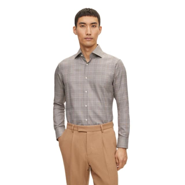 Boss Mens Plain Long-Sleeve Shirt Beige male 15.5 inch