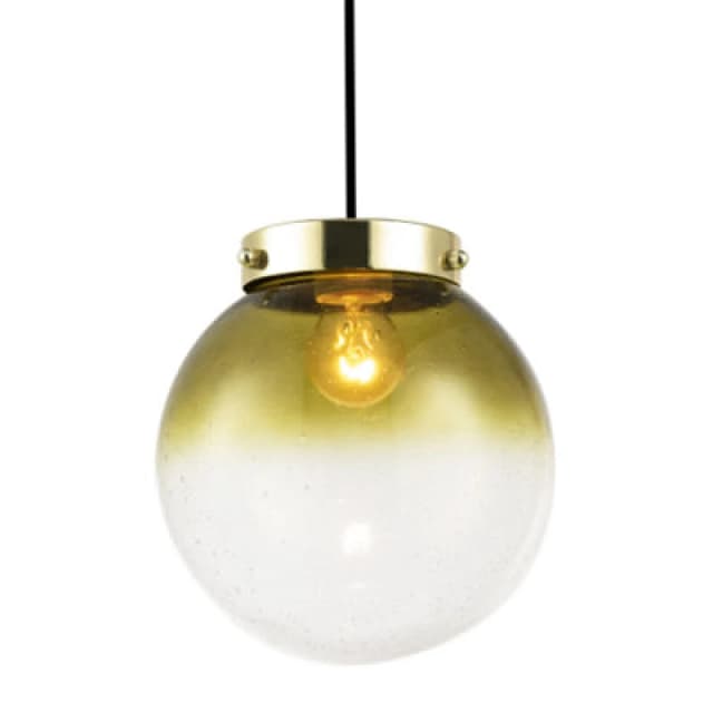 Happy Homewares Ombre Green And Clear Bubble Glass Pendant Lighting Shade With Gold Lamp Holder