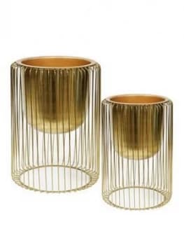 Hestia Set Of 2 Gold Finish Metal Planters