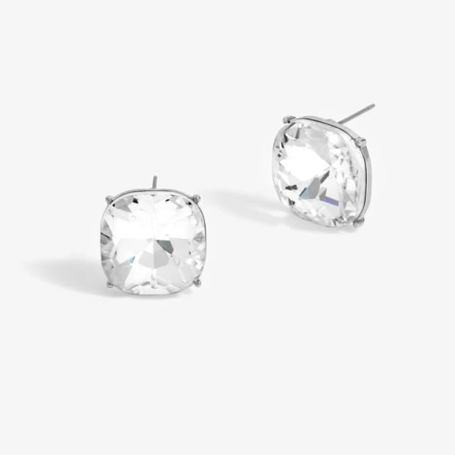Mood Silver Crystal Faceted Cushion Stud Earrings Silver