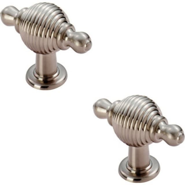 Loops 2x Reeded Beehive Style Cabinet Door Knob with Finials 26mm Dia Rose Nickel Metallics unisex
